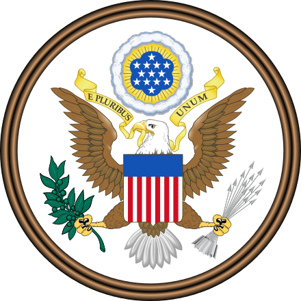 Great seal of the United States showing the Latin motto translated: From many one