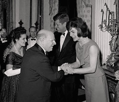 Pablo Casals (with President John F. Kennedy, center, First Lady Jacqueline Kennedy right) in 1962 was at 85 one of the world's greatest living musicians — and a Spanish exile who had long refused to play publicly in countries that recognized Spain's authoritarian government. He accepted Kennedy's White House invitation after much soul-searching, as a signal of his hopes for the new president's administration. 